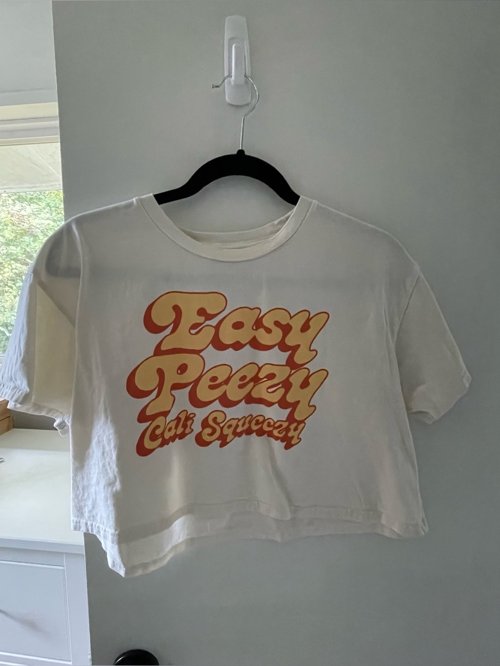 Squeeze White Crop Tee with Orange & Cream Retro Graphic